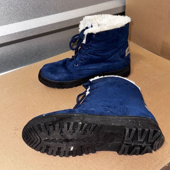 Blue SQL Suede Fur Lined Ankle Boots Winter Snow Boots for Women  9.5 - Picture 2 of 8